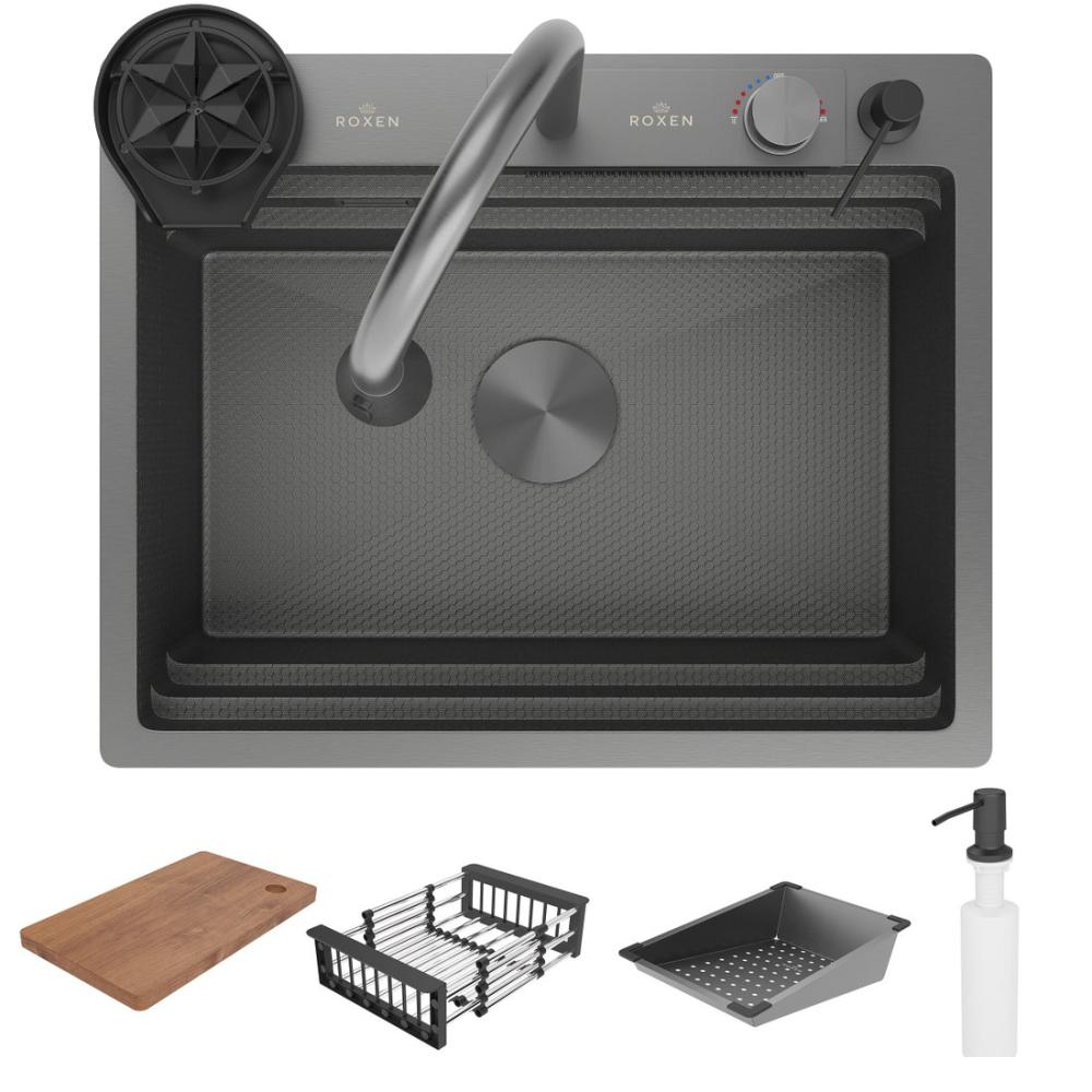 Кухонная мойка Roxen Stage Plus 560250-60-BS многофункциональная 8 в 1 (60*48/текстурный графит)- фото3