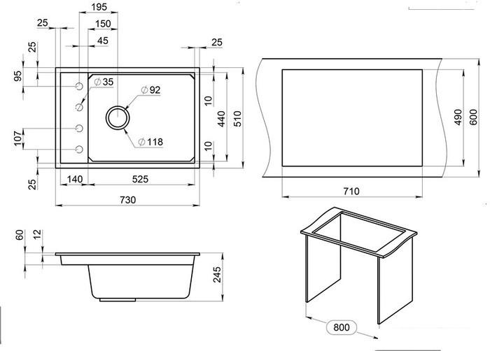 Кухонная мойка Granula KS-7305 (шварц)- фото4