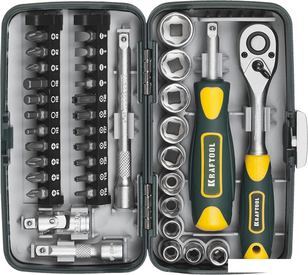 Набор трещотка с головками и битами KRAFTOOL 27970-H38 (38 предметов)- фото