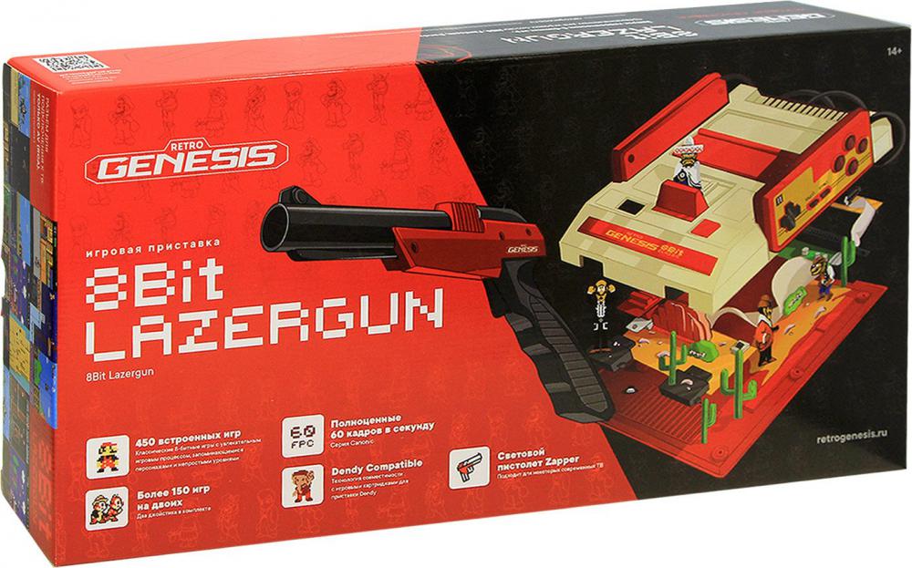 Игровая приставка Retro Genesis 8 Bit Lasergun (2 проводных геймпада, световой пистолет, 450 игр)- фото