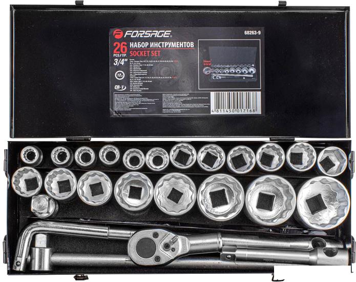 Набор трещотка с головками FORSAGE F-68263-9 (26 предметов)- фото2