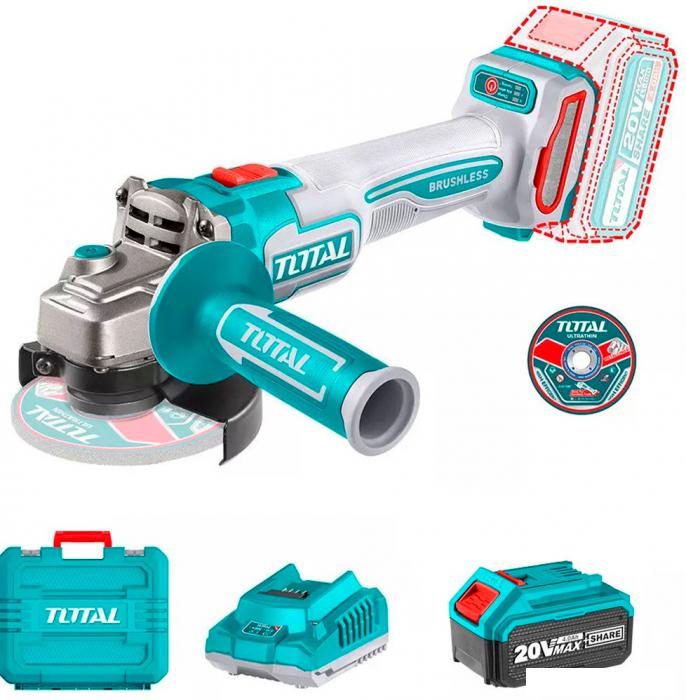 Угловая шлифмашина Total TAGLI211541 (с 1-им АКБ, кейс)- фото2