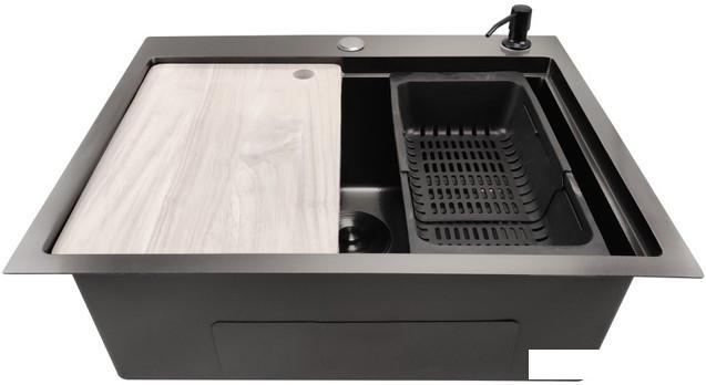 Кухонная мойка Stellar Decor S6050NB-A-D (нано черный, c доской)- фото3
