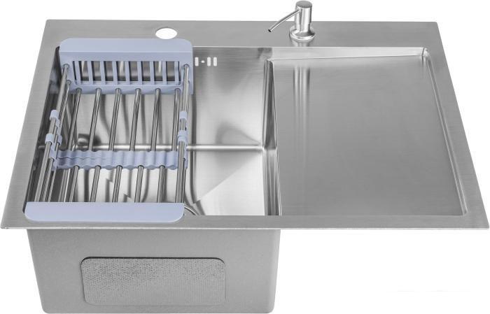 Кухонная мойка Saniteco 6550-L (с сифоном, дозатором и коландером)- фото2