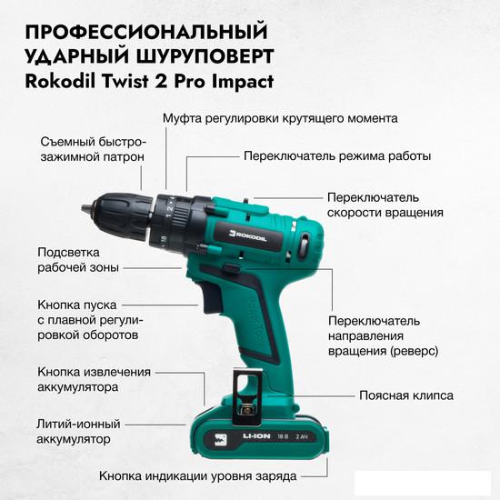 Ударная дрель-шуруповерт Rokodil Twist 2 Pro Impact 1045942 (с 1-им АКБ, кейс)- фото3