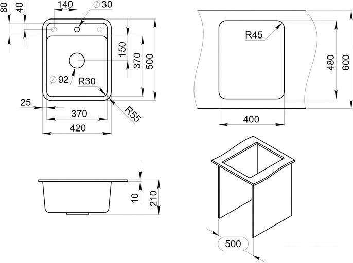 Кухонная мойка Granula ST-4202 (графит)- фото3