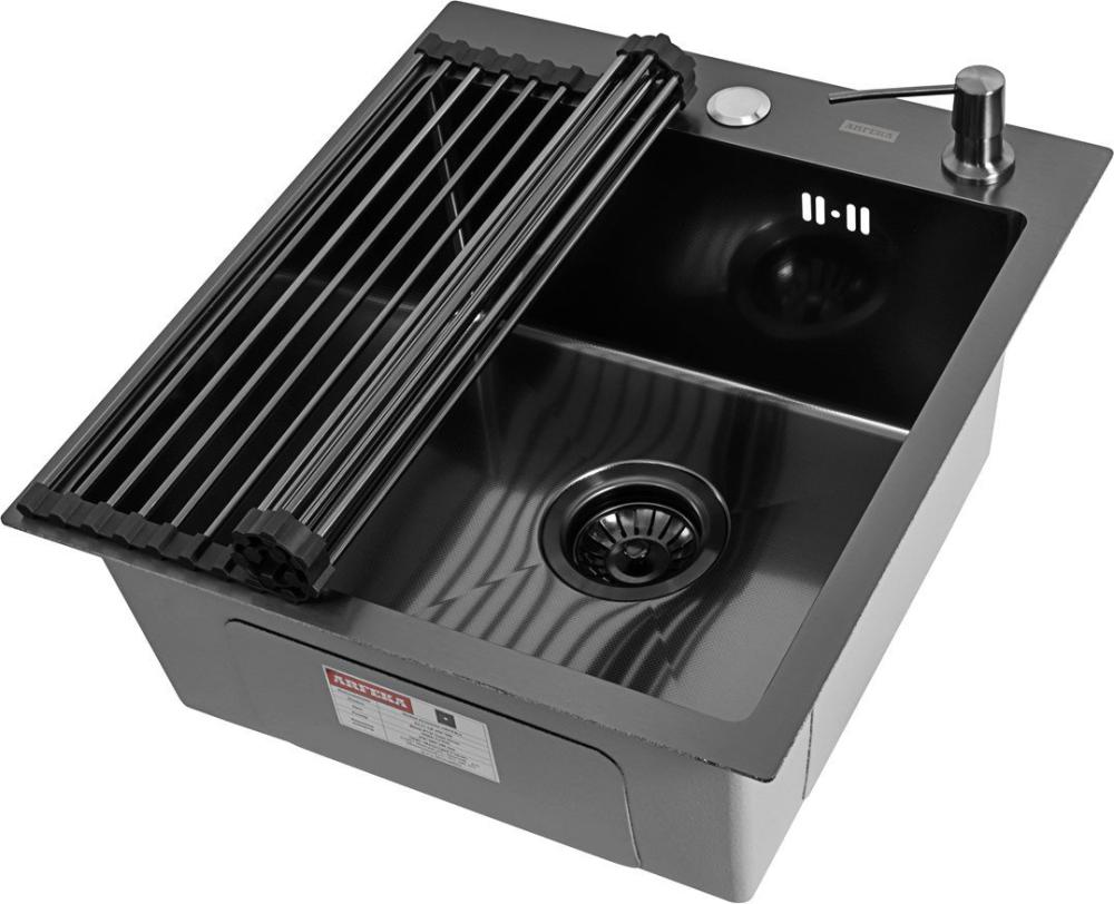 Кухонная мойка ARFEKA Eco AR 45x50 + RM AR + DS AR (Black Decor Millet, с аксессуарами)