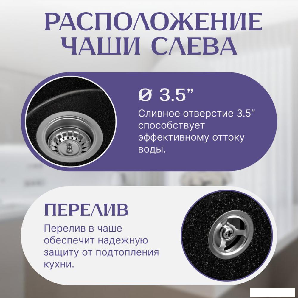 Кухонная мойка Saniteco Pura (черный)- фото2