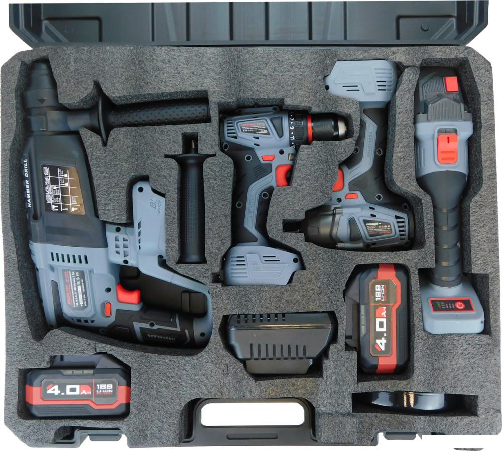 Profipower ProfiSet-4F18 E0093 (шуруповерт, гайковерт, болгарка, перфоратор, 2 АКБ, кейс)- фото2