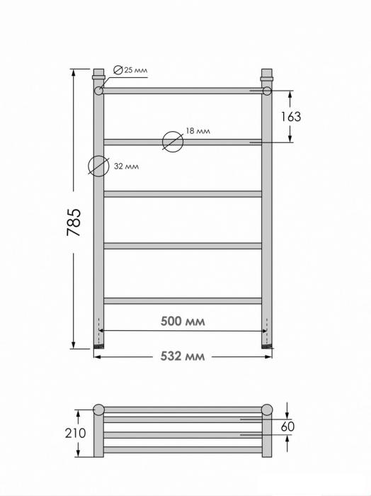 Полотенцесушитель Indigo Line 80x50 LLSHW80-50P (с нижним подключением)- фото4