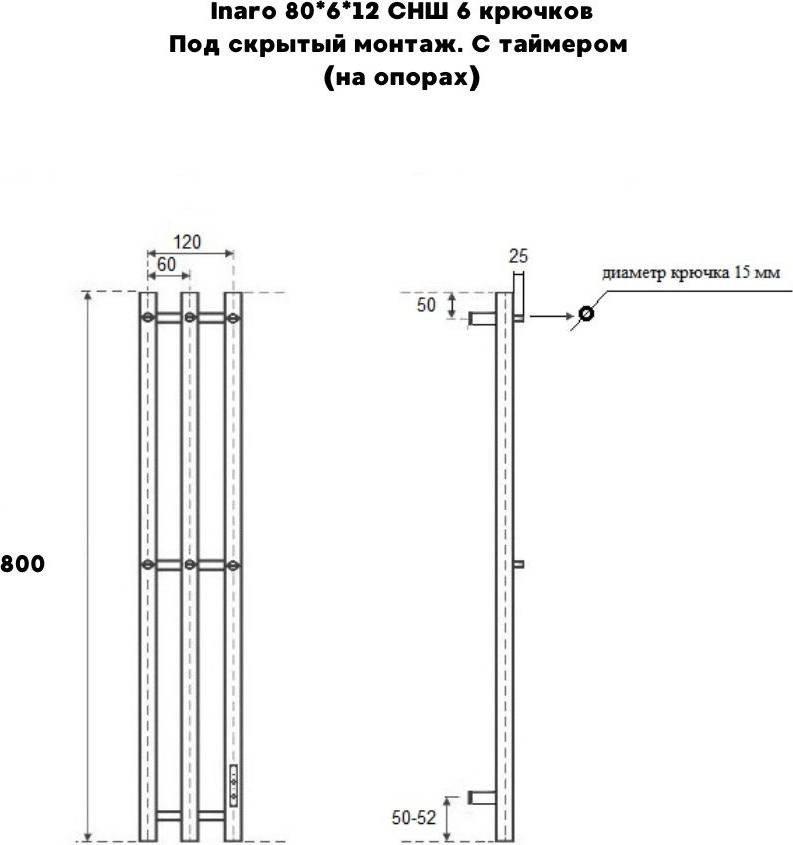 Полотенцесушитель Маргроид Ferrum Inaro СНШ 80x6 6 крючков (черный матовый, таймер справа)- фото3