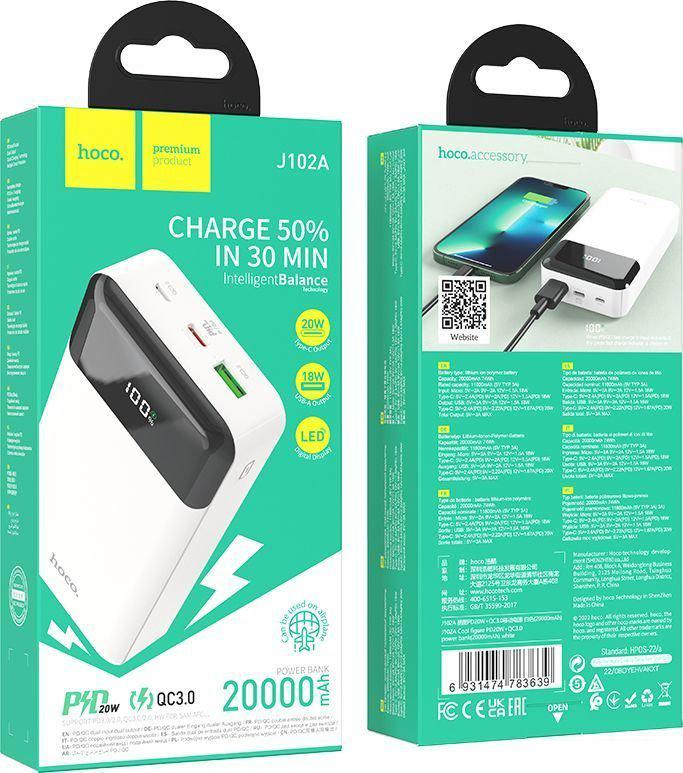 Внешний аккумулятор Hoco J102A Cool 20000mAh (белый)- фото4