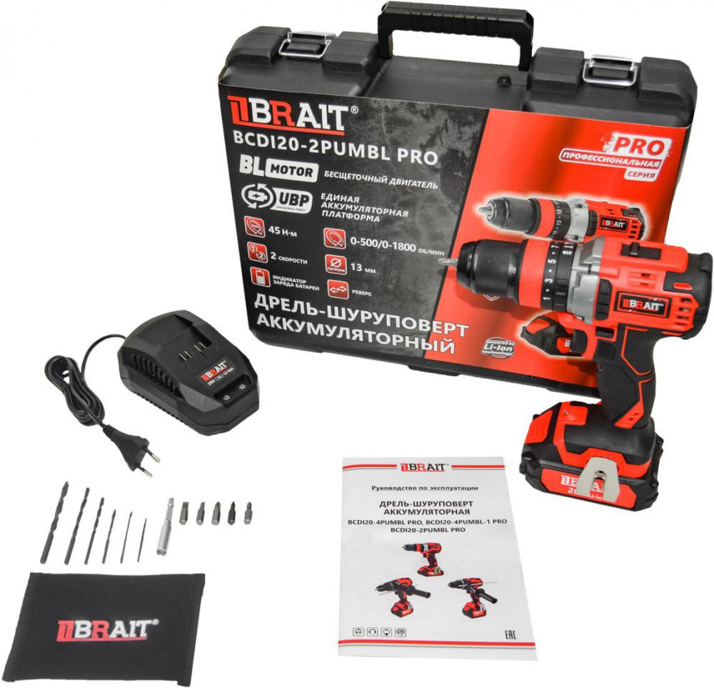 Ударная дрель-шуруповерт Brait BCDI20-2PUMBL PRO (с 1-м АКБ, кейс)- фото