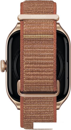 Умные часы Amazfit GTS 4 (золотистый, с коричневым нейлоновым ремешком)- фото4