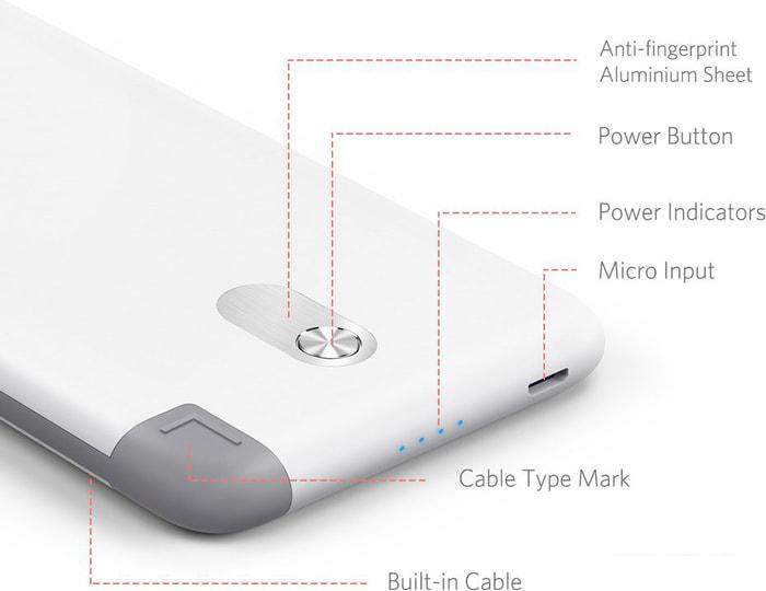 Портативное зарядное устройство Yoobao S10K microUSB (белый)- фото2