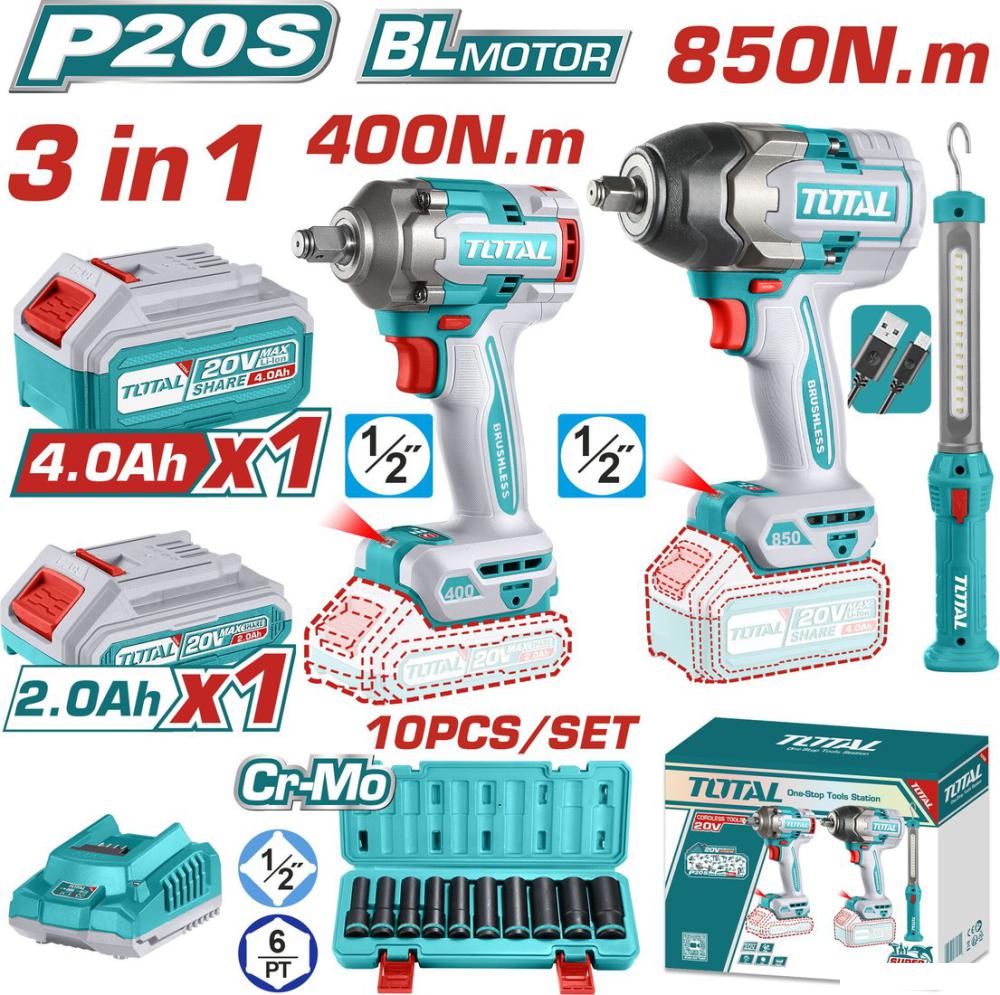 Total TOSLI241195 (2 гайковерта, фонарь, 2 АКБ)