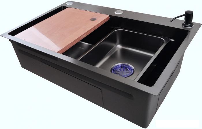 Кухонная мойка Stellar Decor S7045NB-A-D (нано черный, c доской)- фото3