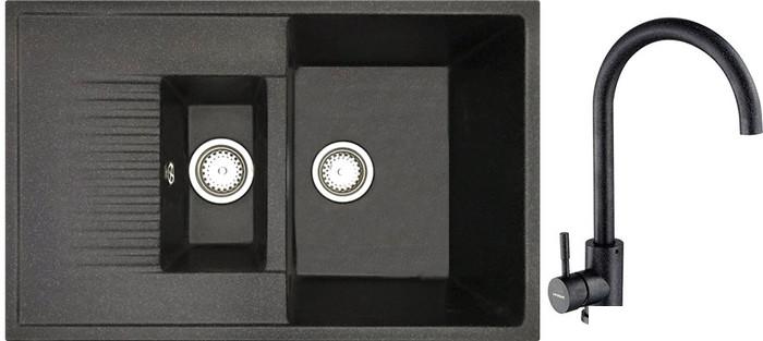 Кухонная мойка БелЭворс Forma R + смеситель W4998-3-22 (черный)