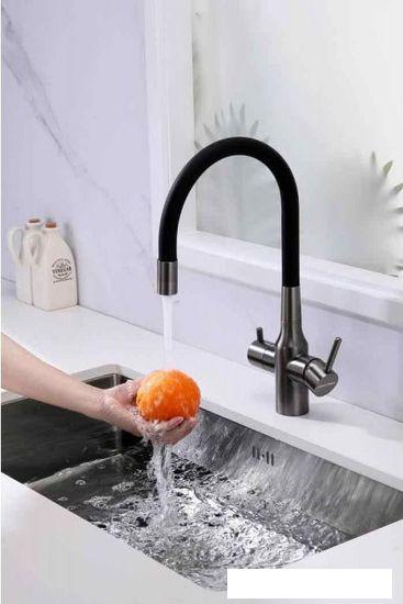 Смеситель Paulmark Salix Sa213419-GM (черный/вороненая сталь)- фото3