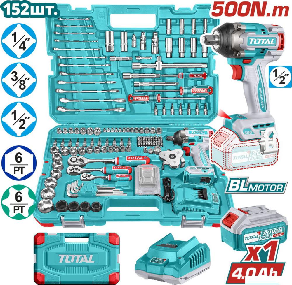 Total THKTHP31522 (гайковерт, 1 АКБ, набор инструментов)