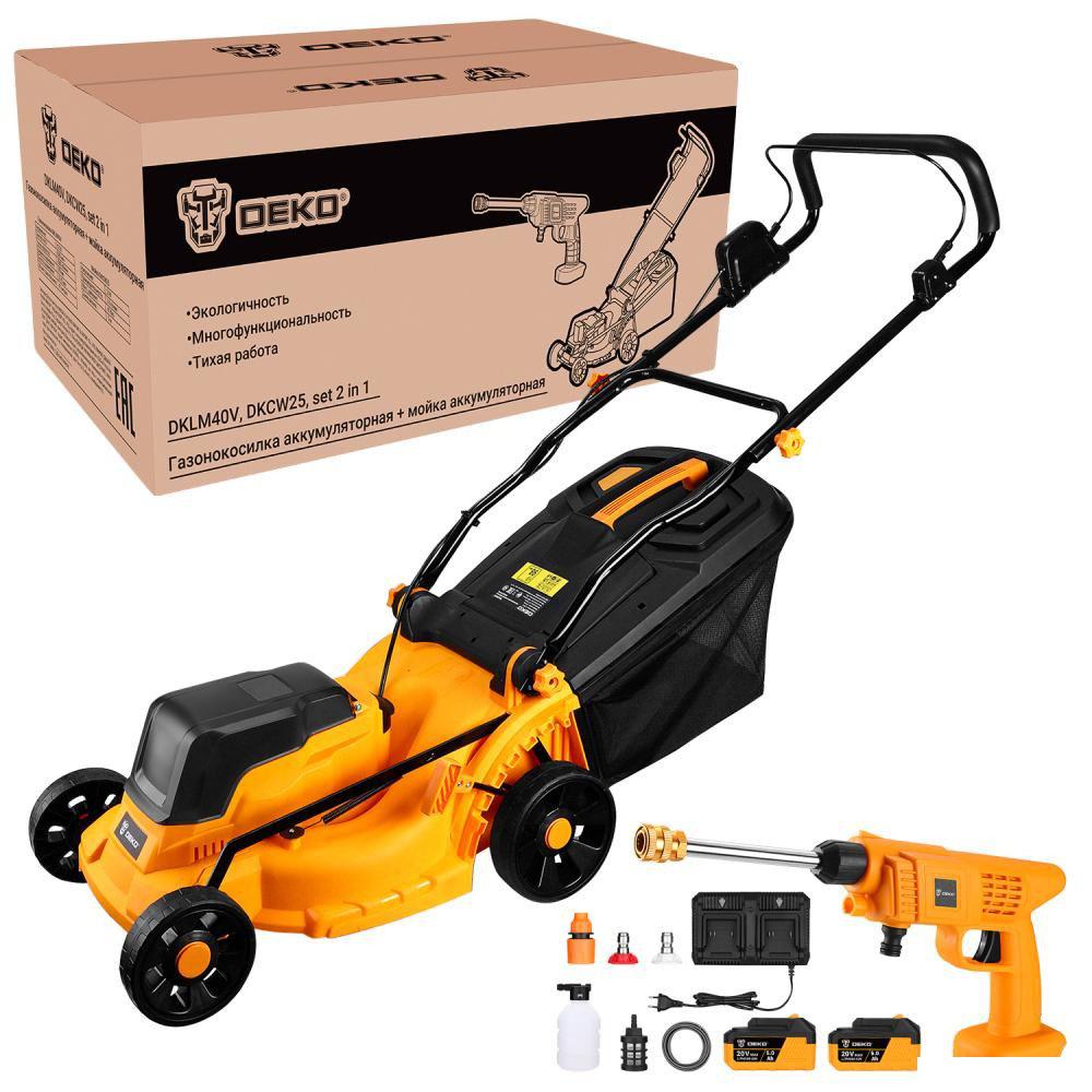 Deko DKLM40V + DKCW25 085-2025 (газонокосилка, мойка высокого давления, 2 АКБ)- фото