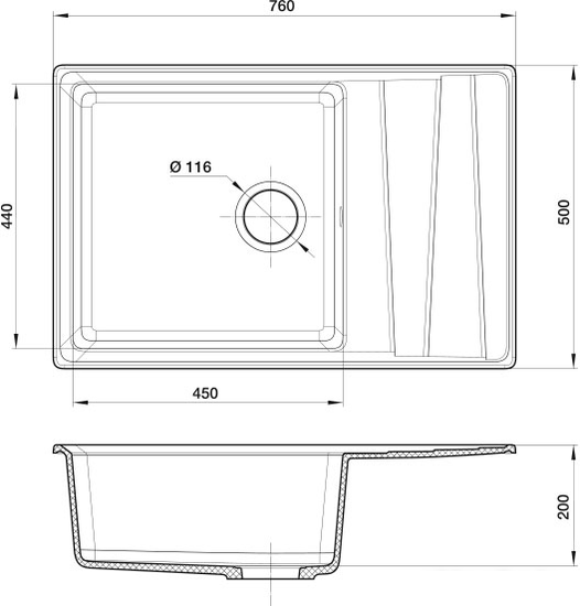 Кухонная мойка GranFest GF-LV-760L (топаз)- фото4