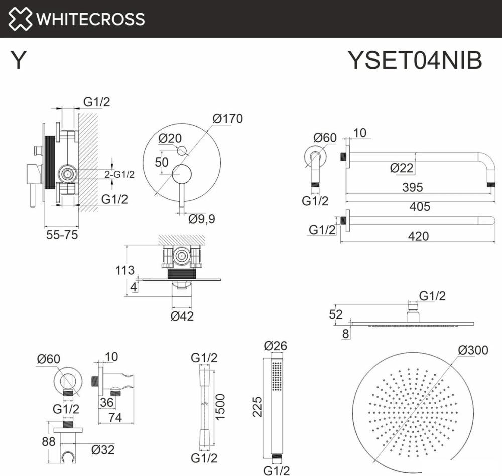 Душевая система  Whitecross Y YSET04NIB (брашированный никель)- фото3