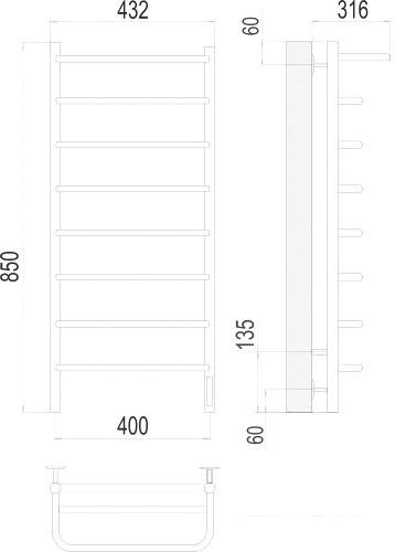Полотенцесушитель TERMINUS Полка П8 400x850 электро (хром)- фото3