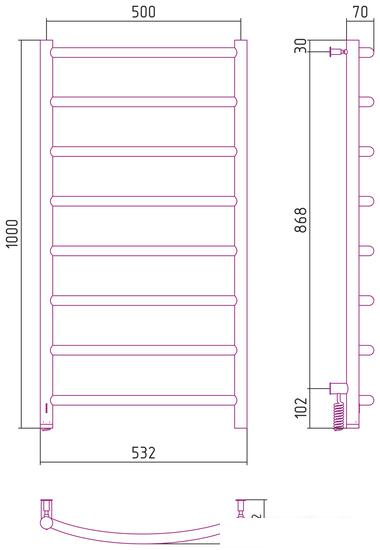 Полотенцесушитель Сунержа Галант 4.0 1000х500 МЭМ левый 00-0830-1050- фото4