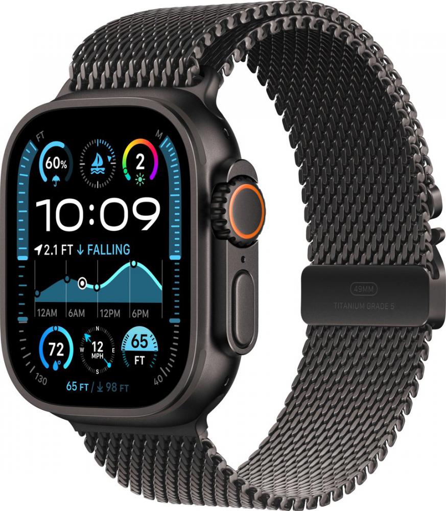 Умные часы Apple Watch Ultra 2 LTE 49 мм (титановый корпус, черный/черный, миланская петля M)- фото