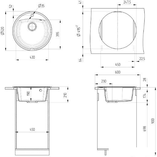 Кухонная мойка Ulgran U-603 (344 ультра-черный)- фото3