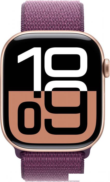 Умные часы Apple Watch Series 10 46 мм (алюминиевый корпус, розовое золото/сливовый, нейлоновый ремешок)- фото2