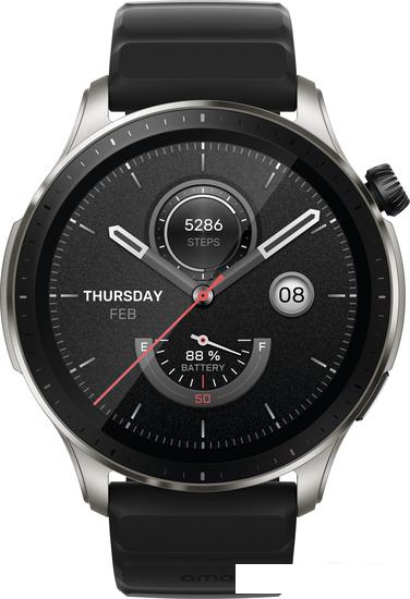 Умные часы Amazfit GTR 4 (серебристый, с черным ремешком из фторэластомера)- фото4