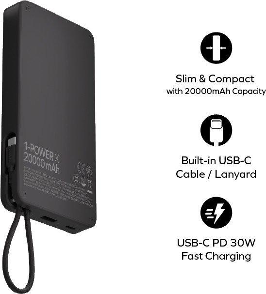 Внешний аккумулятор Momax 1-Power X Built-in USB-C IP153 20000mAh (черный)- фото4