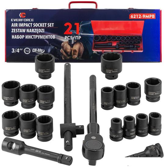 Набор трещотка с головками Everforce EF-6212-9MPB (21 предмет)- фото