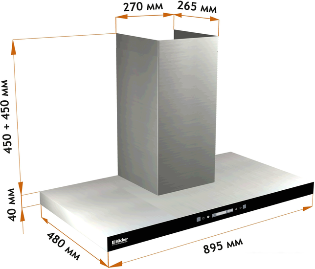 Кухонная вытяжка Backer CH90E-TGL200 SSBK Glass- фото2
