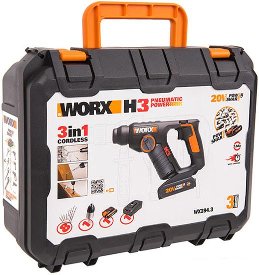 Перфоратор Worx WX394.3 (с 1-м АКБ, кейс)- фото2