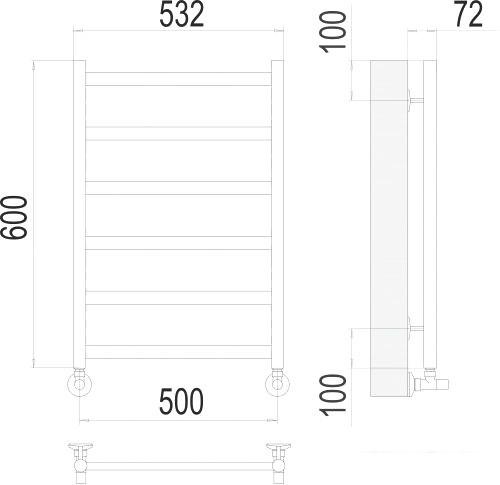 Полотенцесушитель TERMINUS Аврора П6 500x600 нп (хром)- фото3