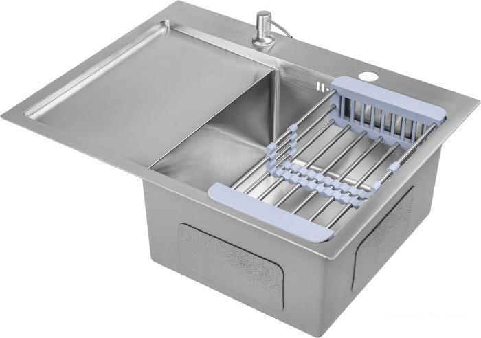 Кухонная мойка Saniteco 6550-R (с сифоном, дозатором и коландером)- фото3