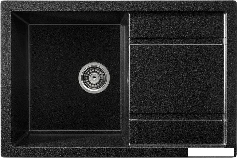 Кухонная мойка Saniteco Fama (черный с сифоном)- фото