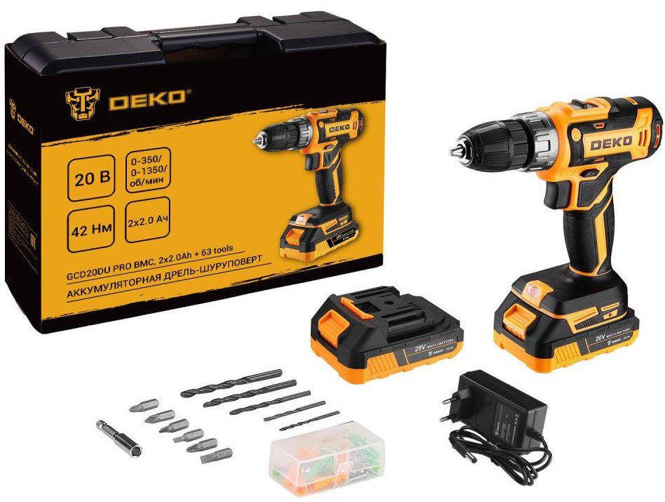 Дрель-шуруповерт Deko GCD20DU PRO Set 083-1040 (с 2-мя АКБ, кейс)- фото