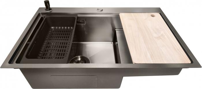 Кухонная мойка Stellar S6550NB-TU-L (нано черный, с доской)- фото