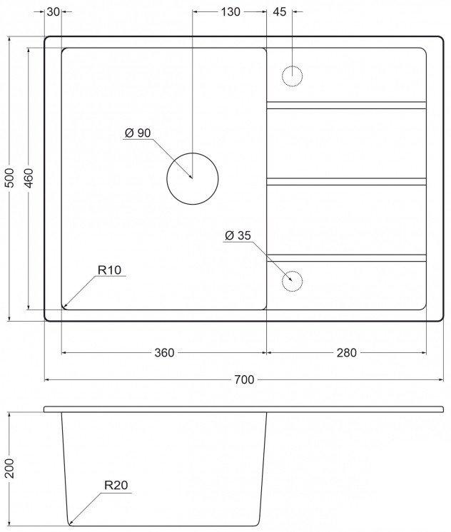 Кухонная мойка Emar EMQ-1700.Q (оникс)- фото2