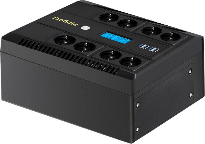 Источник бесперебойного питания ExeGate Neo Smart LHB-800.LCD.AVR.8SH.CH.USB EX293857RUS- фото