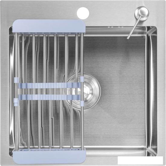 Кухонная мойка Saniteco 4848 (с сифоном, дозатором и коландером)- фото