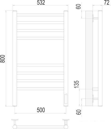 Полотенцесушитель TERMINUS Аврора П8 500x800 КС 9003 электро- фото3