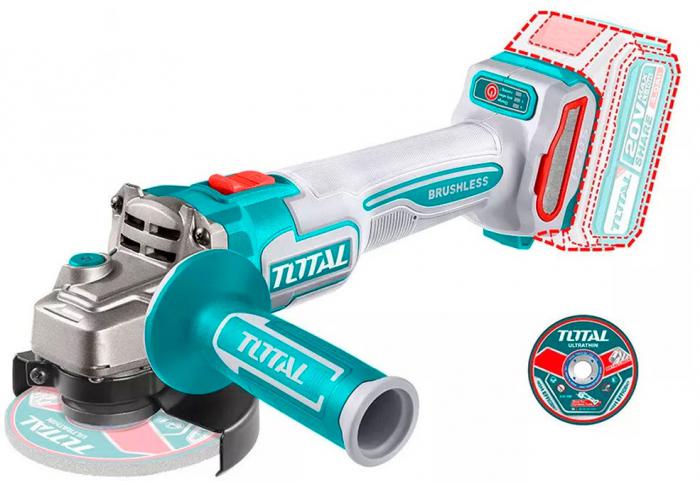 Угловая шлифмашина Total TAGLI211541 (с 1-им АКБ, кейс)- фото
