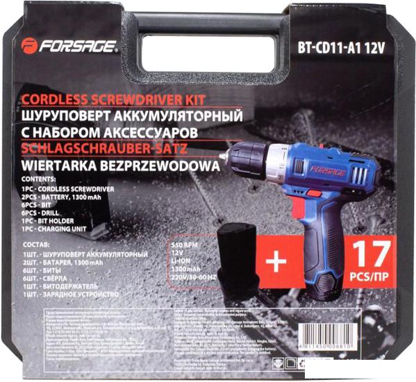 Дрель-шуруповерт FORSAGE BT-CD11-A1 (с 2-мя АКб, кейс, набор оснастки)- фото3