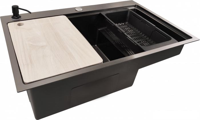 Кухонная мойка Stellar S6550NB-TU-L (нано черный, с доской)- фото2