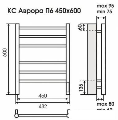 Полотенцесушитель TERMINUS Аврора электро КС П6 с диммером (450x600, белый)- фото2
